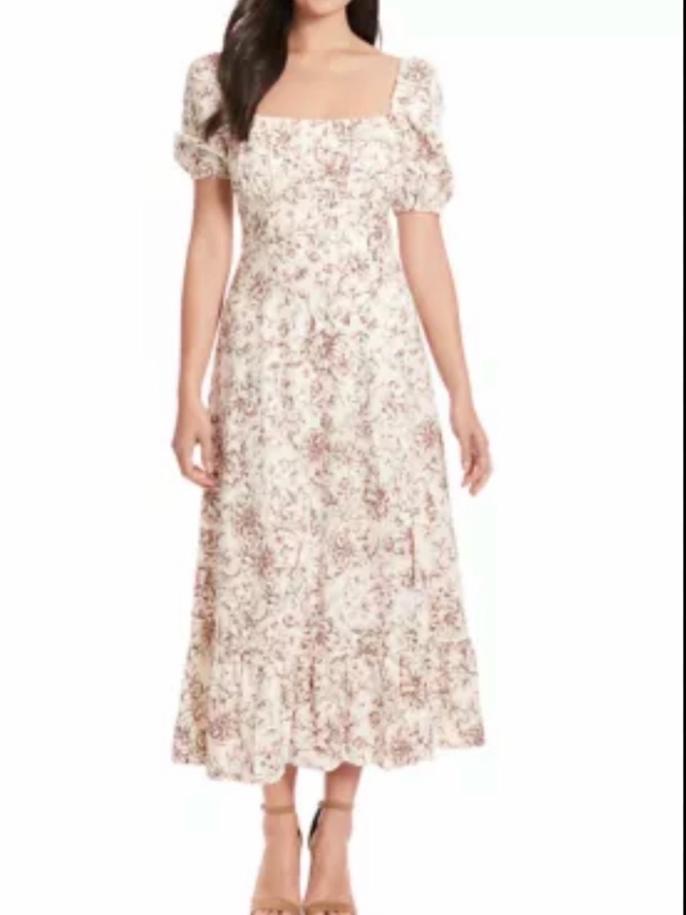 London Times Cream Midi Dress with Dusty Rose Floral Print